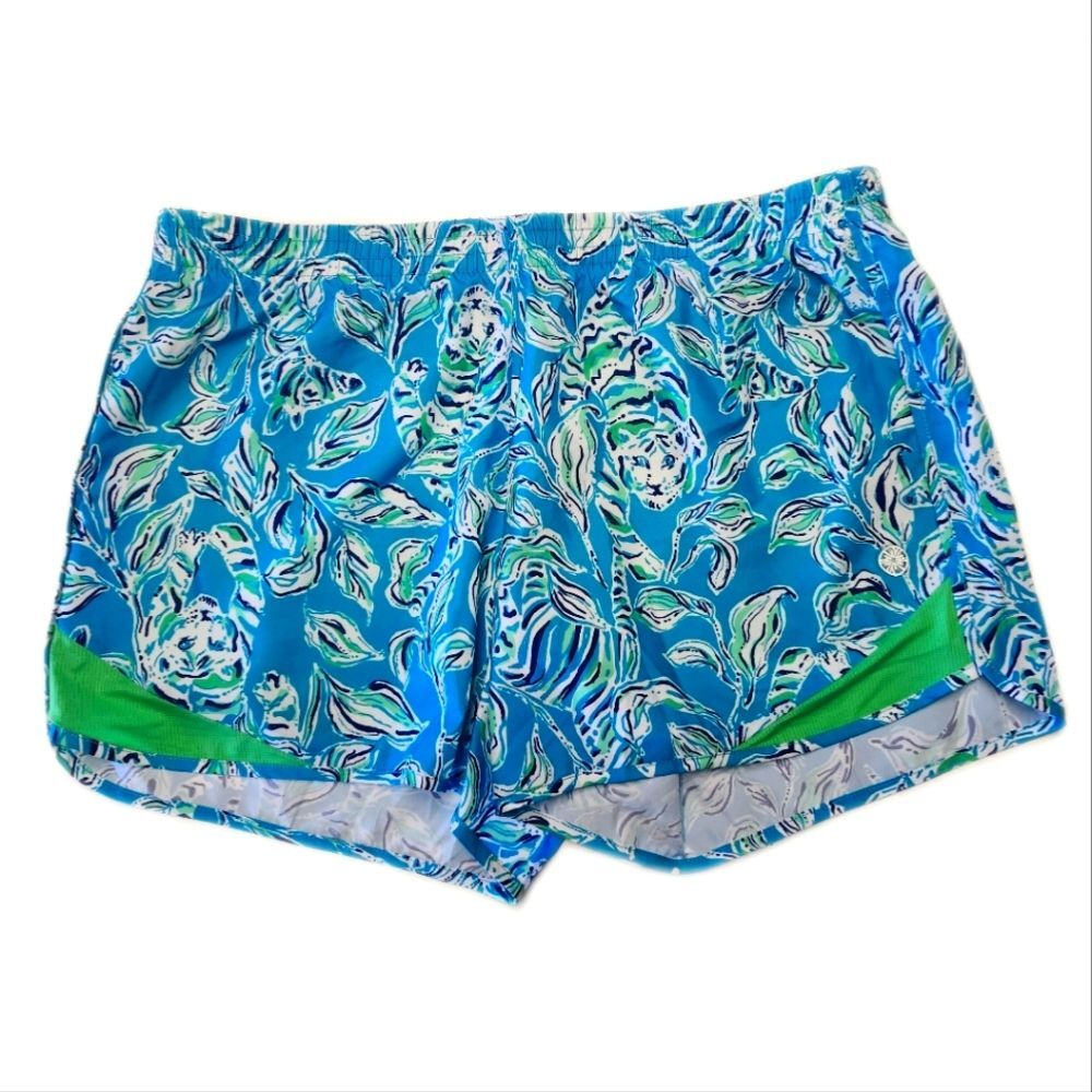 Lilly Pulitzer Luxletic Ocean Trail Athletic Shorts, Lined, Teal & Green, S